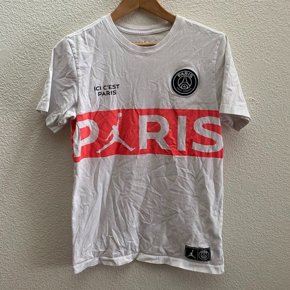 PSG Paris Saint Germain Soccer Jordan Brand White Short Sleeve T-Shirt Small